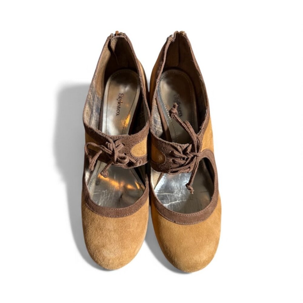 Style & Co Women’s Camel Brown Suede Mary Jane Shoes Size 8M – Cutout Detail
